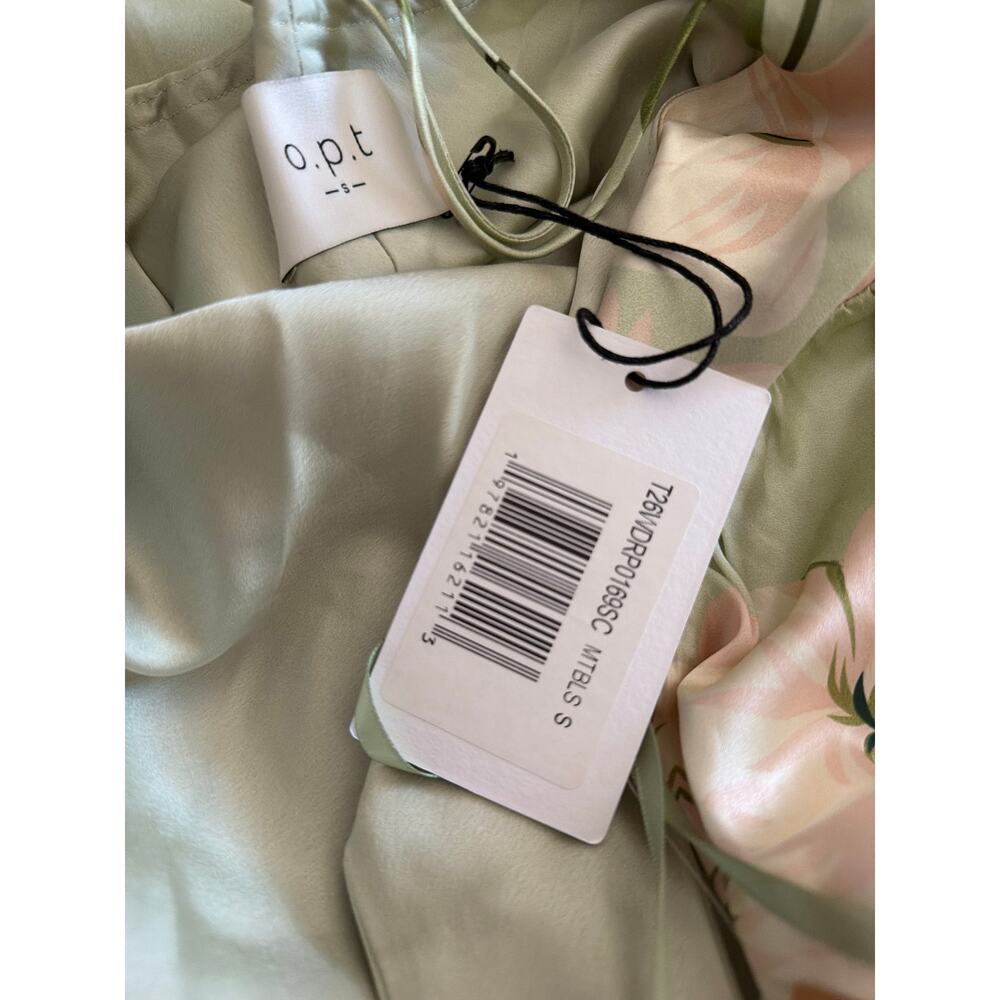 New $422 O.P.T Roslyn silk dress sz small mint blossom - Picture 6 of 6